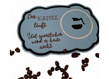 Stickdatei ITH - Mug Rug Spruch "Kaffee läuft - sportlicher wird es heute nicht"